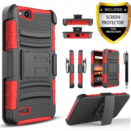 ZTE Blade Force Case, Dual Layers [Combo Holster] Case And Built-In Kickstand Bundled with [Premium Screen Protector] Hybird Shockproof And Circlemalls Stylus Pen (Red)